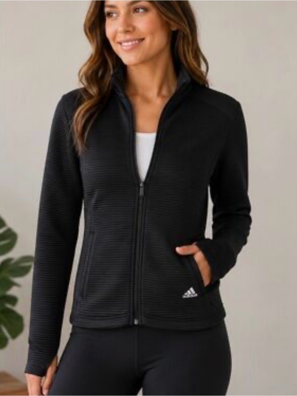 adidas Black Ribbed Full-Zip Bomber Jacket